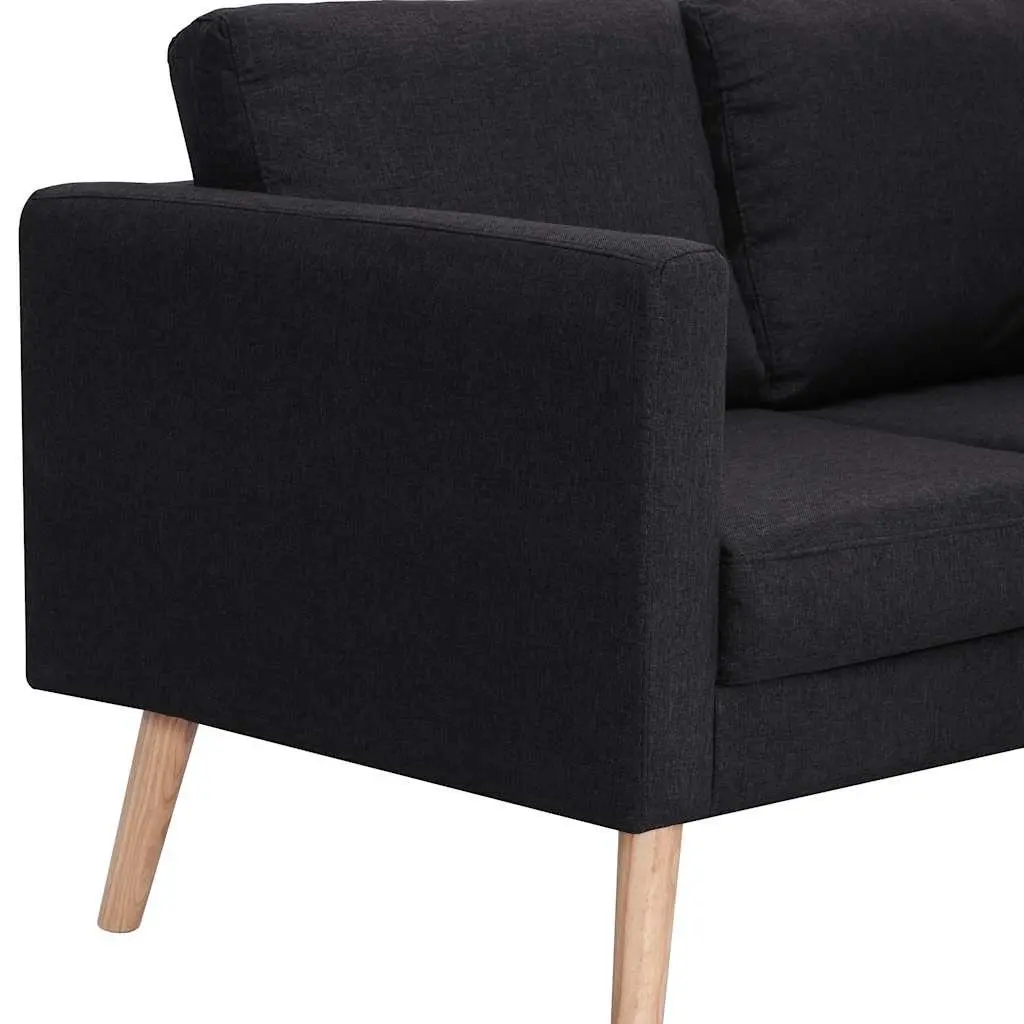 Black Fabric 2-Seater Sofa Couch with Padded Cushions and Removable Covers for Living Room