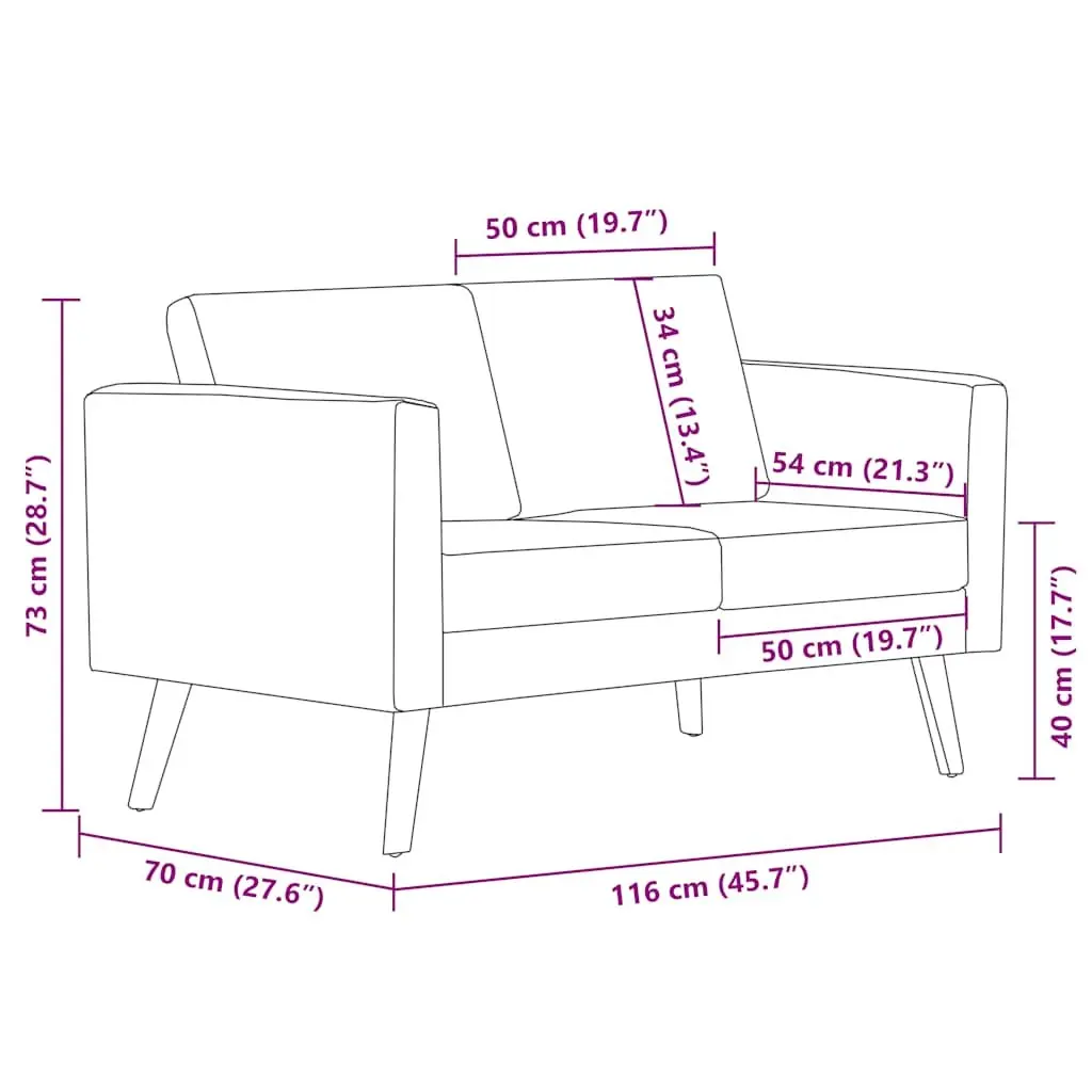 Black Fabric 2-Seater Sofa Couch with Padded Cushions and Removable Covers for Living Room