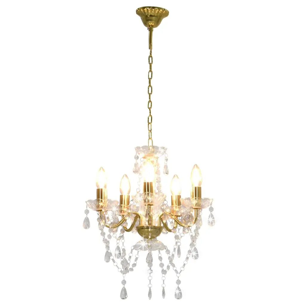 Chandelier with Crystal Beads 5 Arm Round Frame