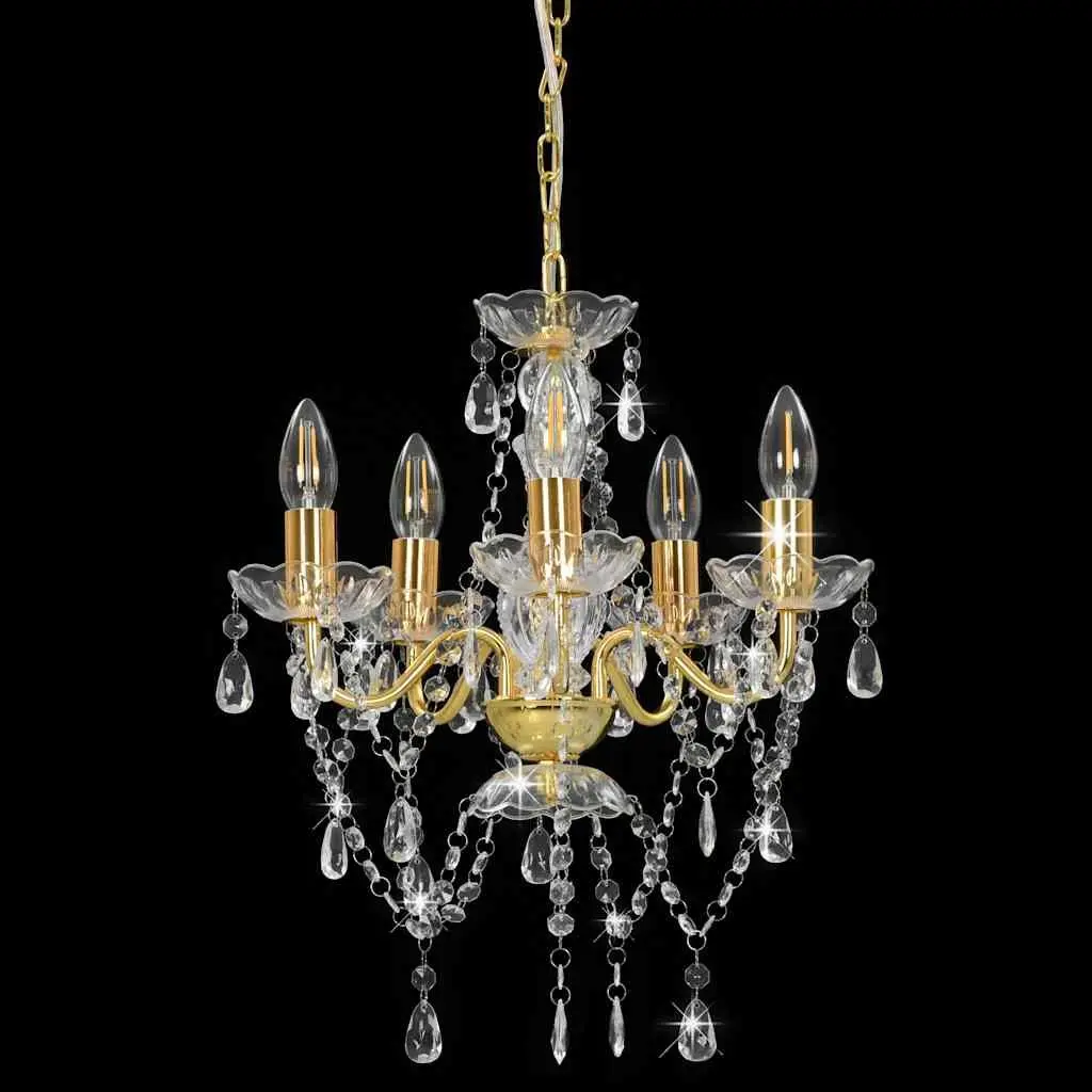 Chandelier with Crystal Beads 5 Arm Round Frame