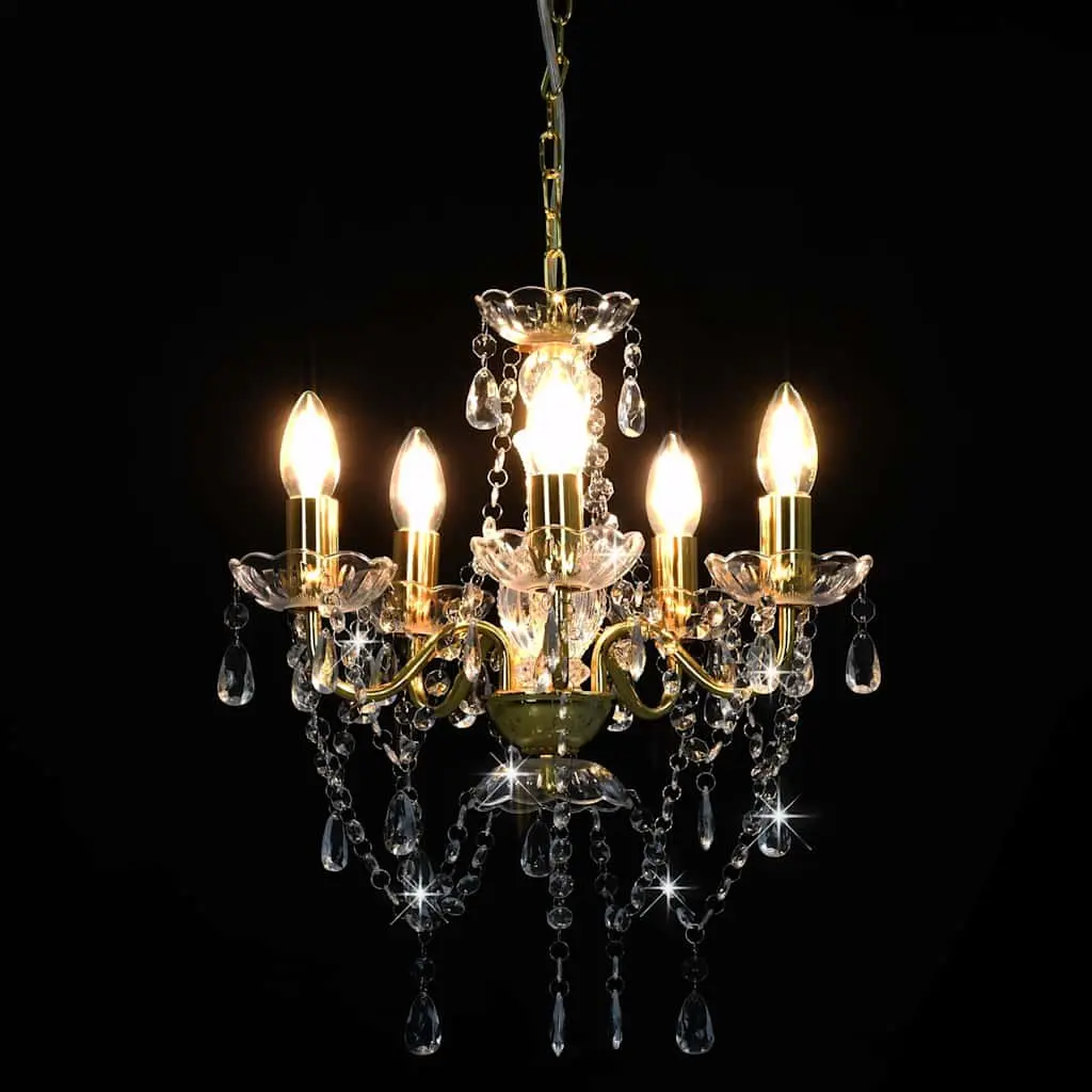 Chandelier with Crystal Beads 5 Arm Round Frame
