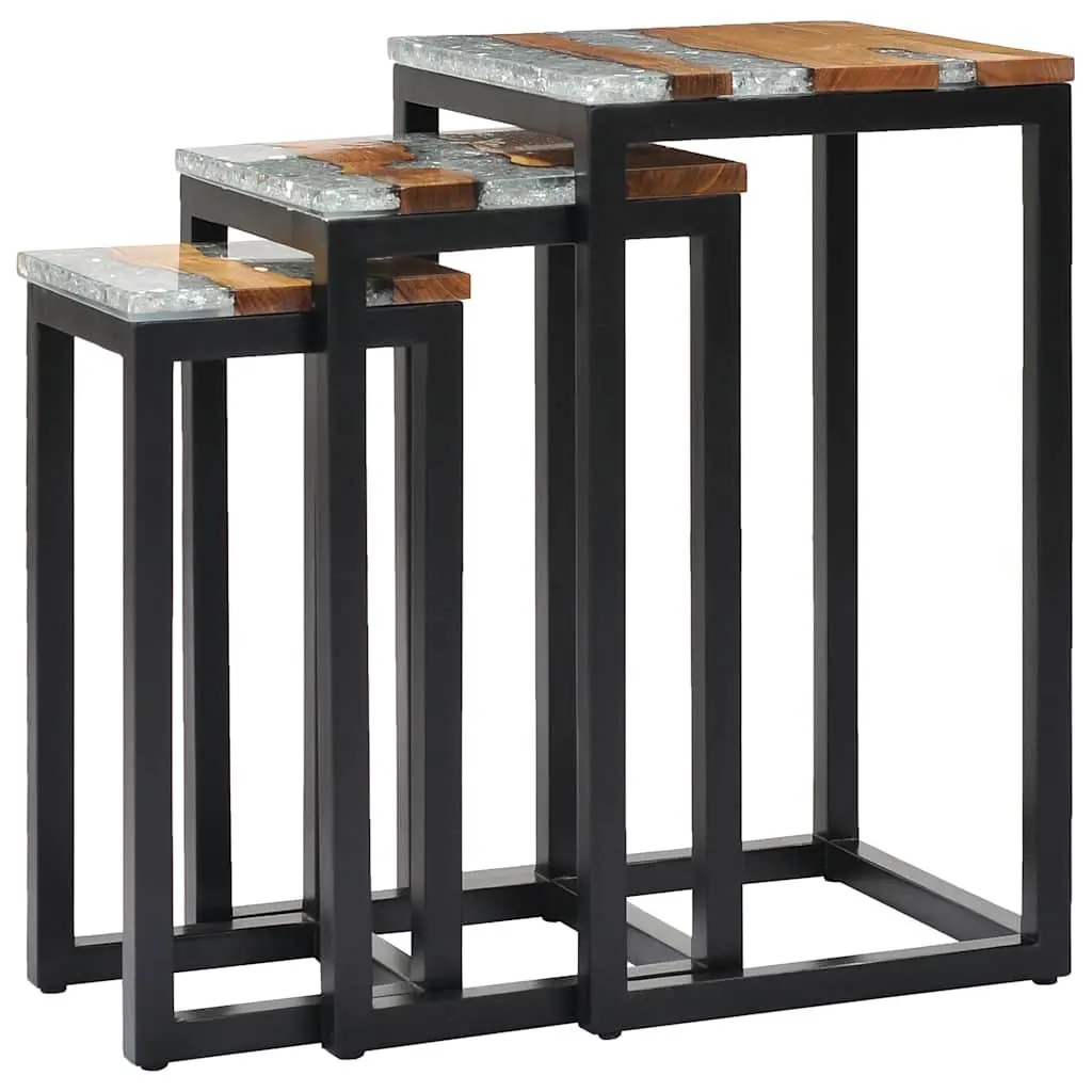 Nesting Tables Stackable Wood Glass 3 Piece Set End Table Accent Furniture