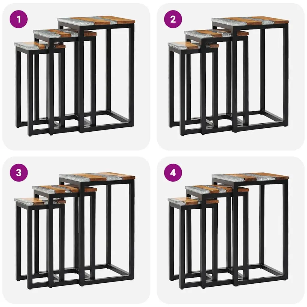 Nesting Tables Stackable Wood Glass 3 Piece Set End Table Accent Furniture