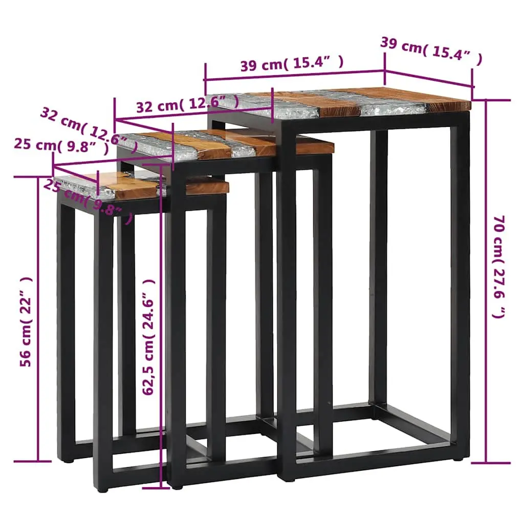 Nesting Tables Stackable Wood Glass 3 Piece Set End Table Accent Furniture