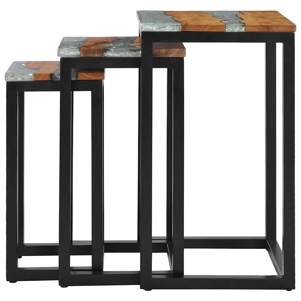 Nesting Tables Stackable Wood Glass 3 Piece Set End Table Accent Furniture