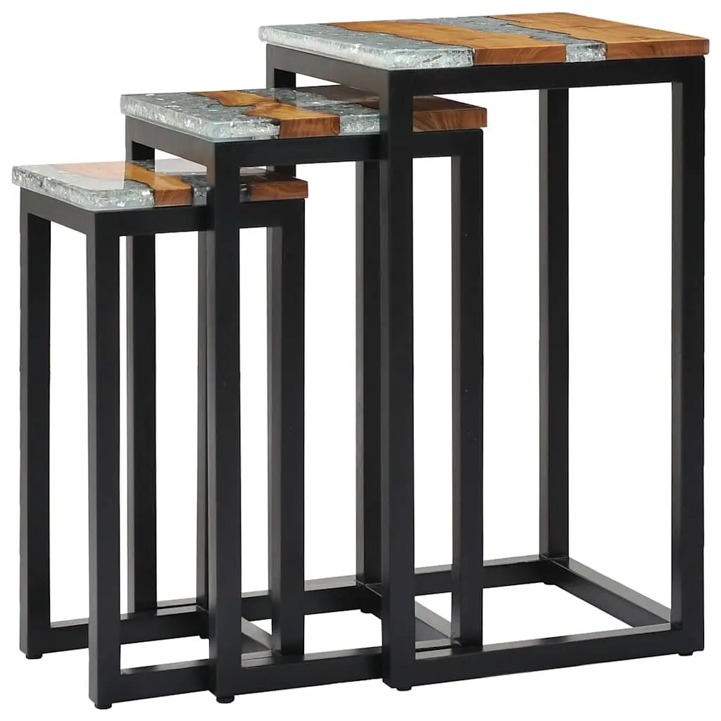 Nesting Tables Stackable Wood Glass 3 Piece Set End Table Accent Furniture