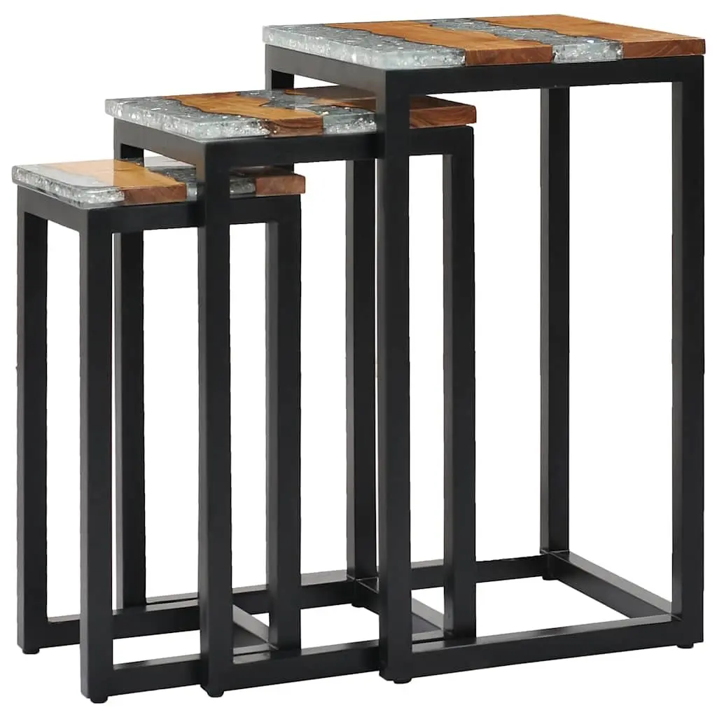 Nesting Tables Stackable Wood Glass 3 Piece Set End Table Accent Furniture