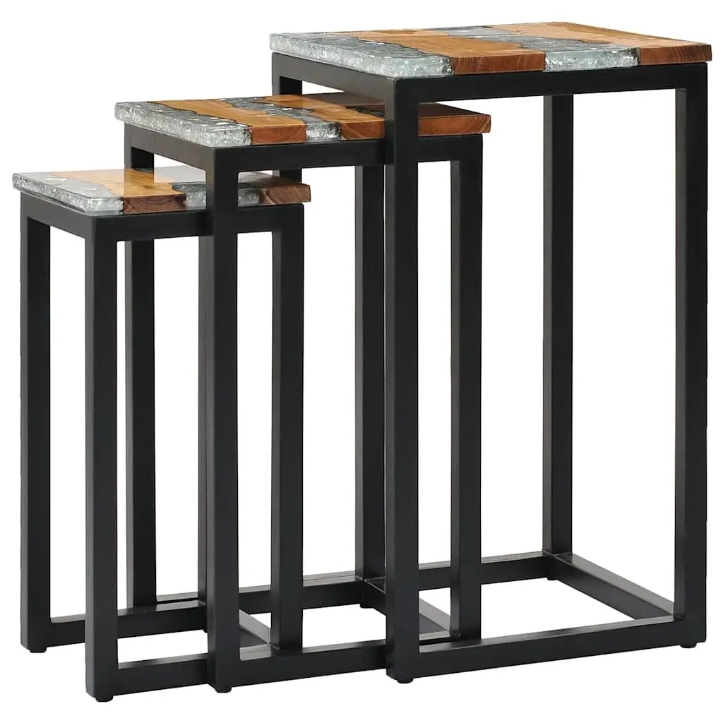 Nesting Tables Stackable Wood Glass 3 Piece Set End Table Accent Furniture