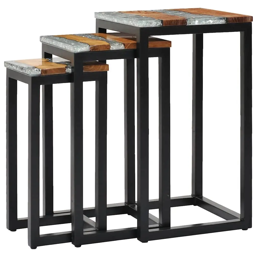 Nesting Tables Stackable Wood Glass 3 Piece Set End Table Accent Furniture