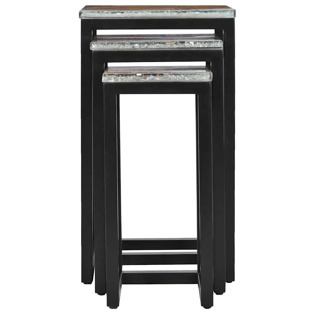 Nesting Tables Stackable Wood Glass 3 Piece Set End Table Accent Furniture