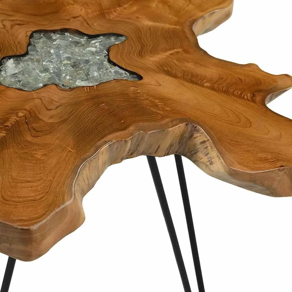 Coffee Table 70x45 cm Solid Teak Wood Polyresin Top Accent Living Room Furniture