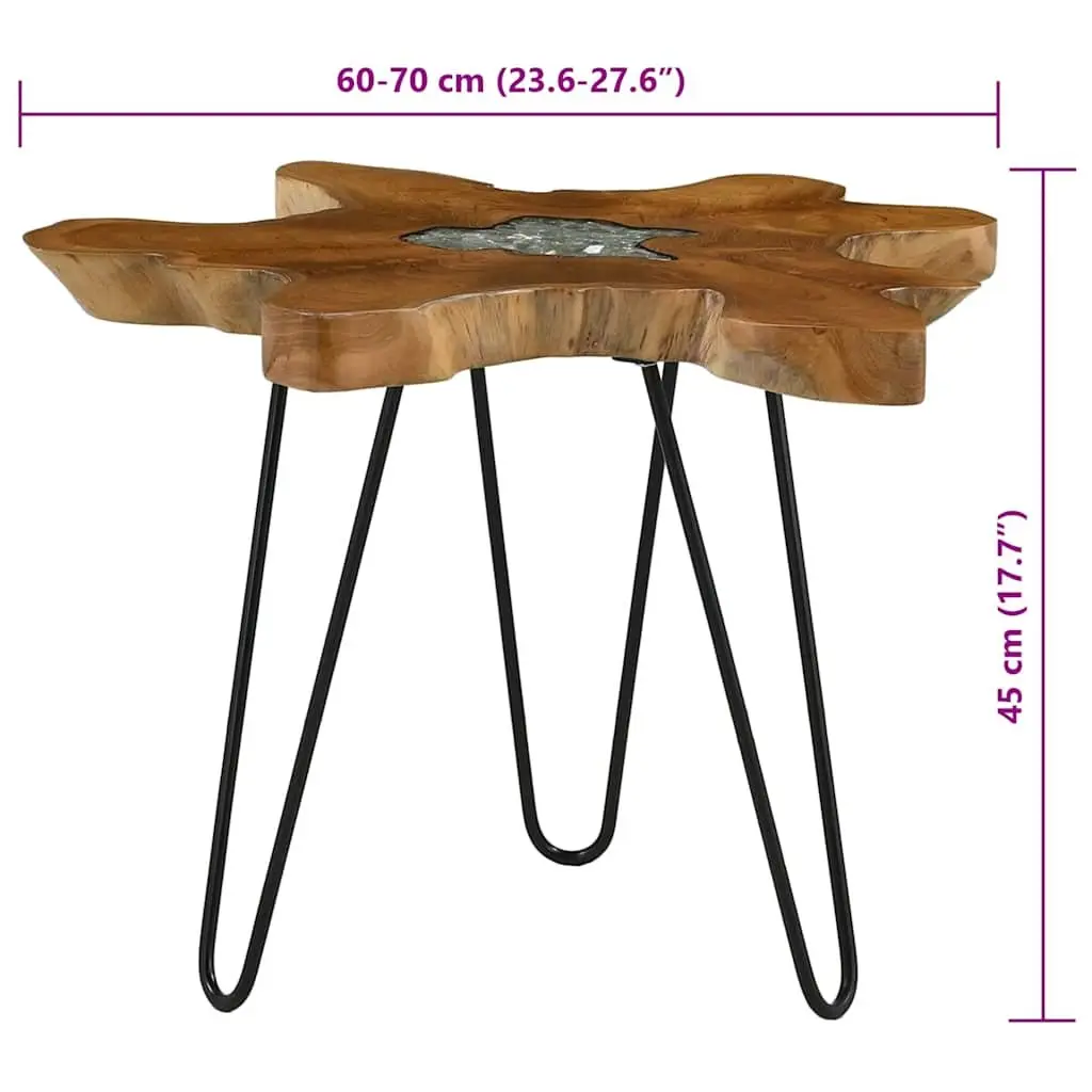 Coffee Table 70x45 cm Solid Teak Wood Polyresin Top Accent Living Room Furniture