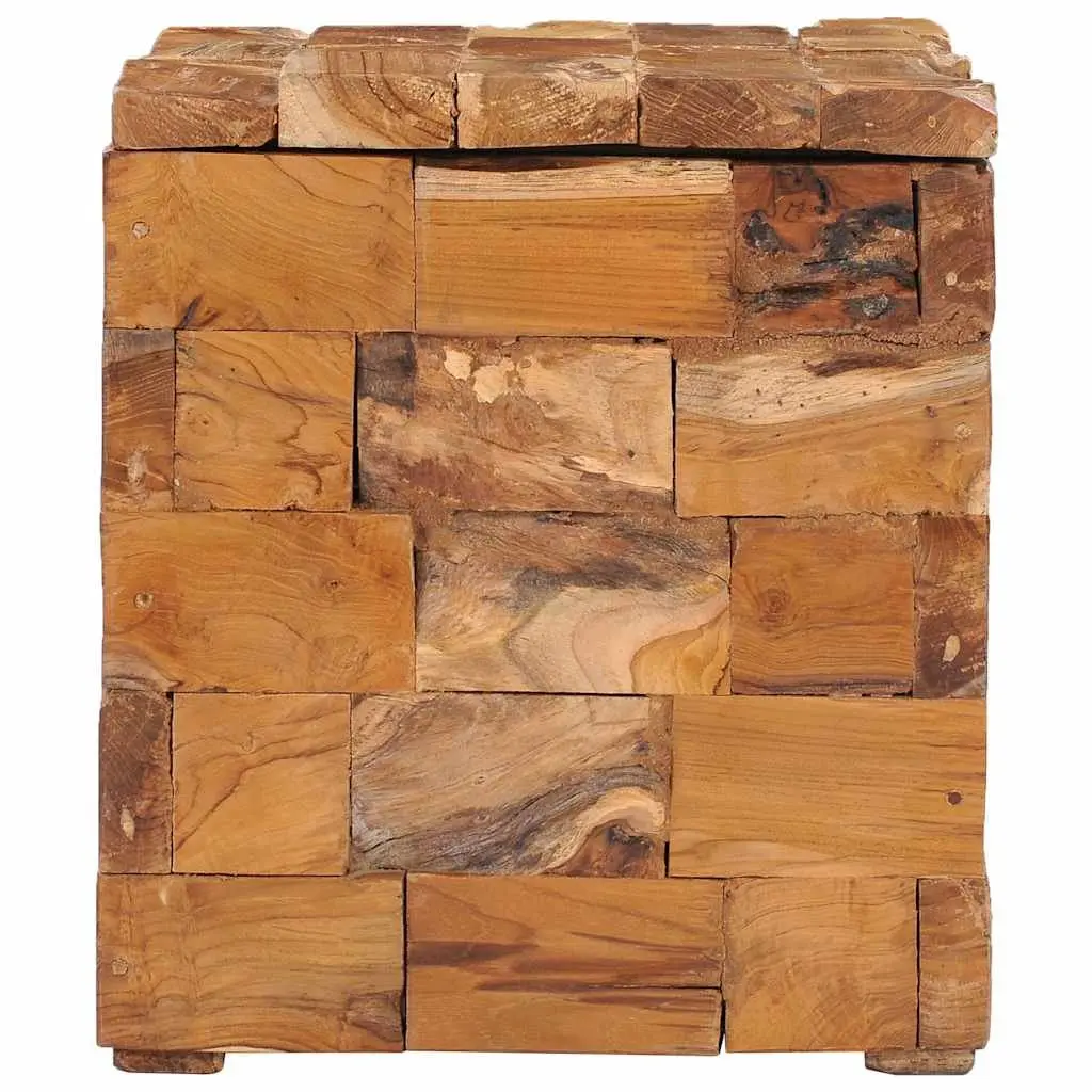 Storage Stool Solid Teak Wood Brown Compact Bedside Table Rustic Mosaic Design