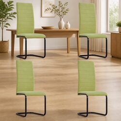 Dining Chairs Set of 4 Green Fabric Cantilever Modern Kitchen Room Seating