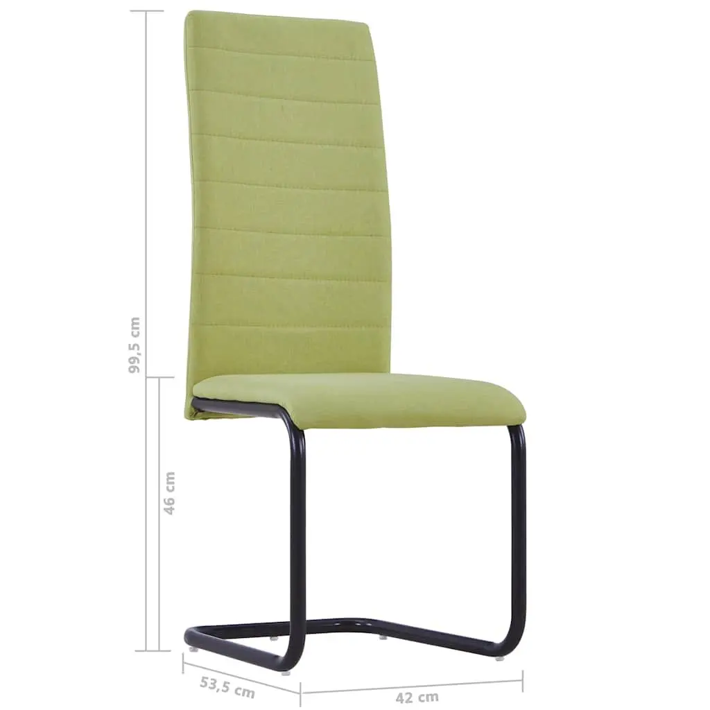 Dining Chairs Cantilever Green Fabric Set of 4