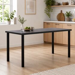 Dining Table Black Modern Kitchen Room Furniture 160x80x75cm Wood Grain Top