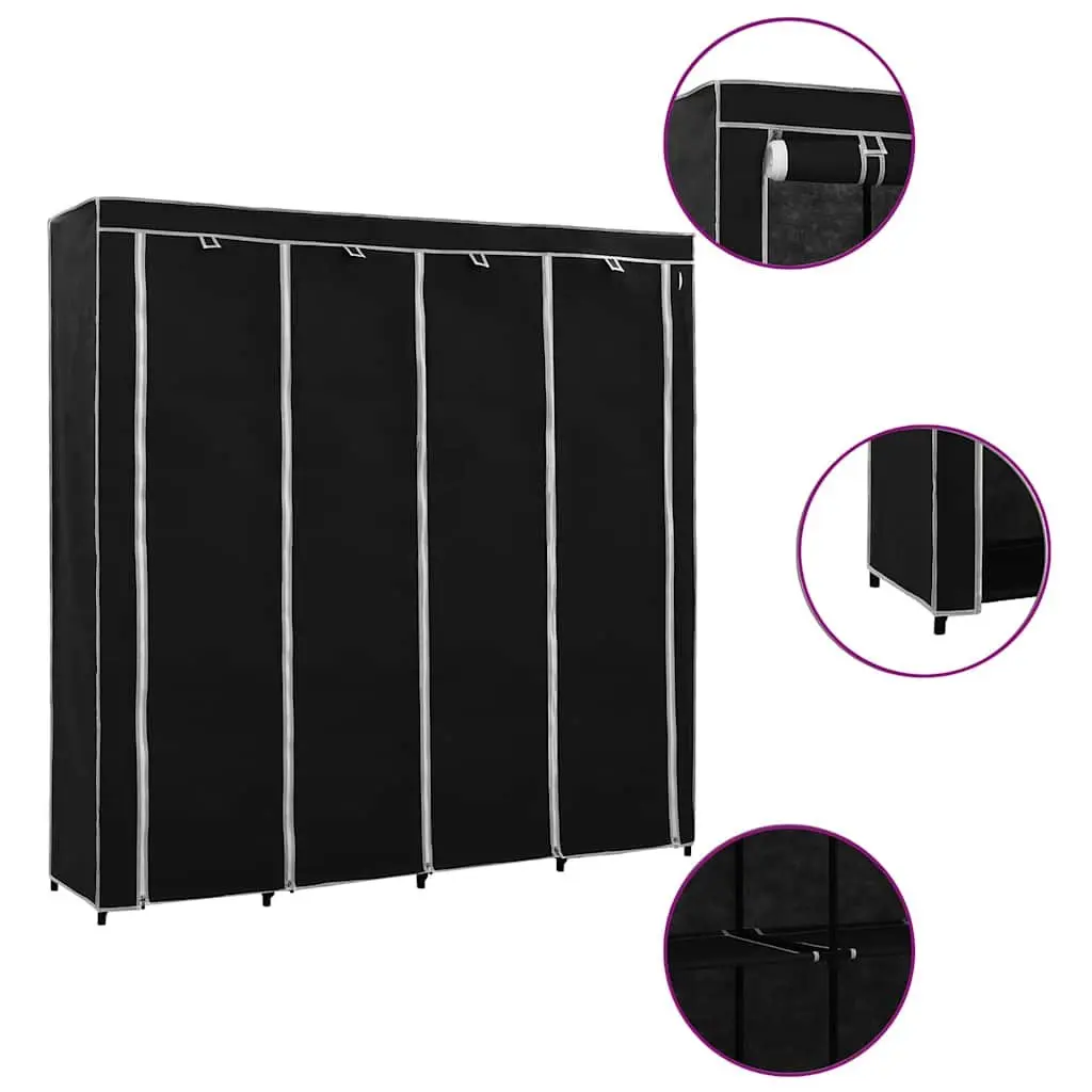 Wardrobe Storage Cabinet 4 Compartments Black 175x45x170cm