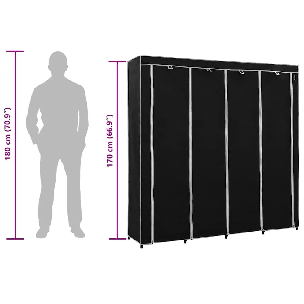 Wardrobe Storage Cabinet 4 Compartments Black 175x45x170cm