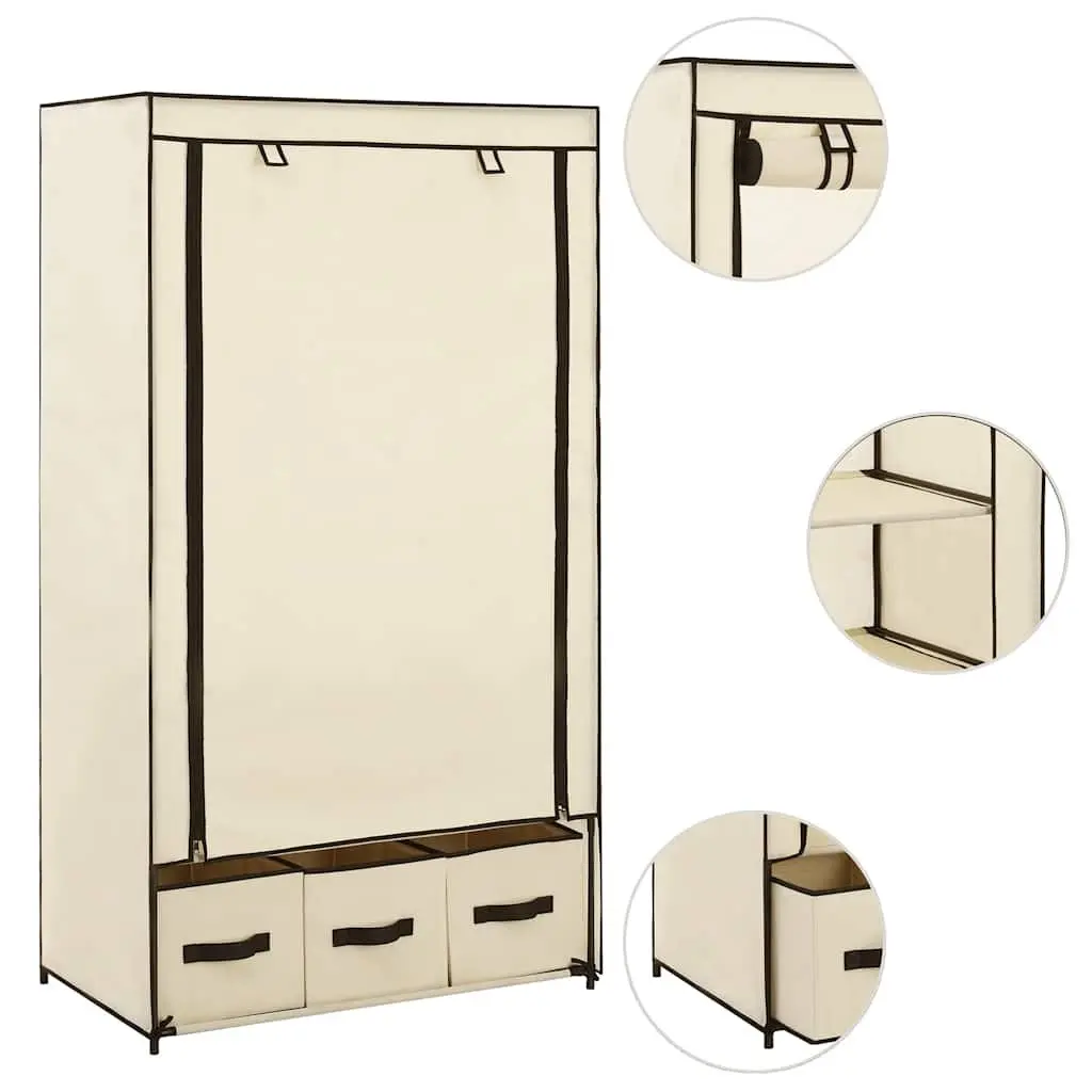 Fabric Wardrobe Cream Portable Closet Storage Cabinet Collapsible 87 x 49 x 159 cm