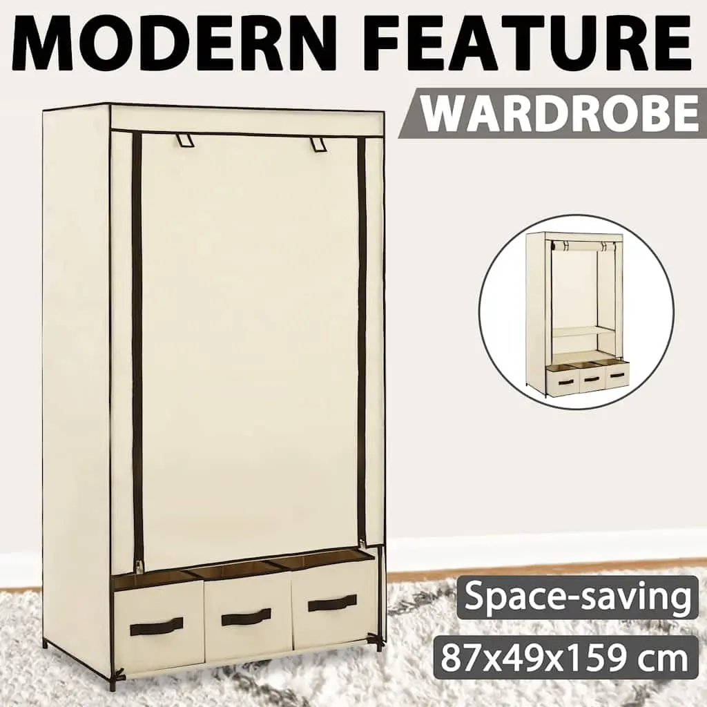 Fabric Wardrobe Cream Portable Closet Storage Cabinet Collapsible 87 x 49 x 159 cm
