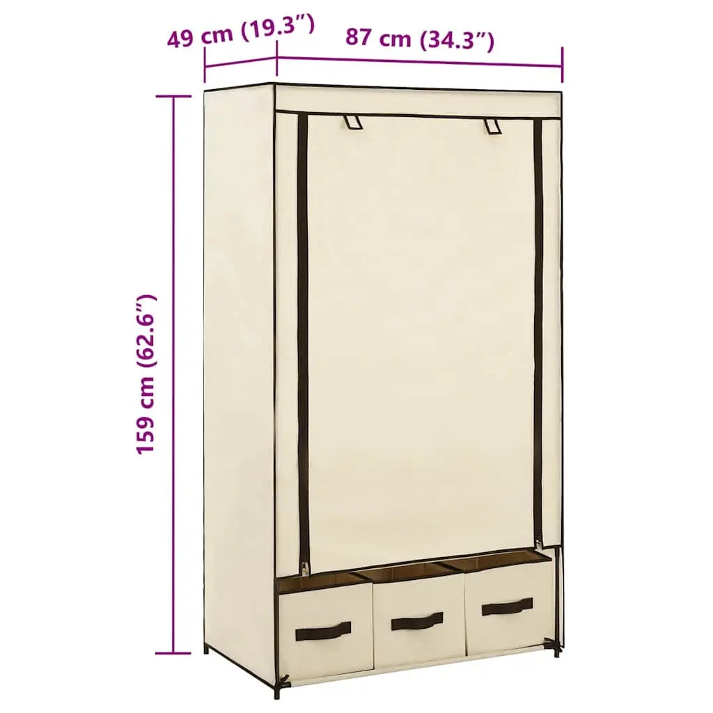 Fabric Wardrobe Cream Portable Closet Storage Cabinet Collapsible 87 x 49 x 159 cm