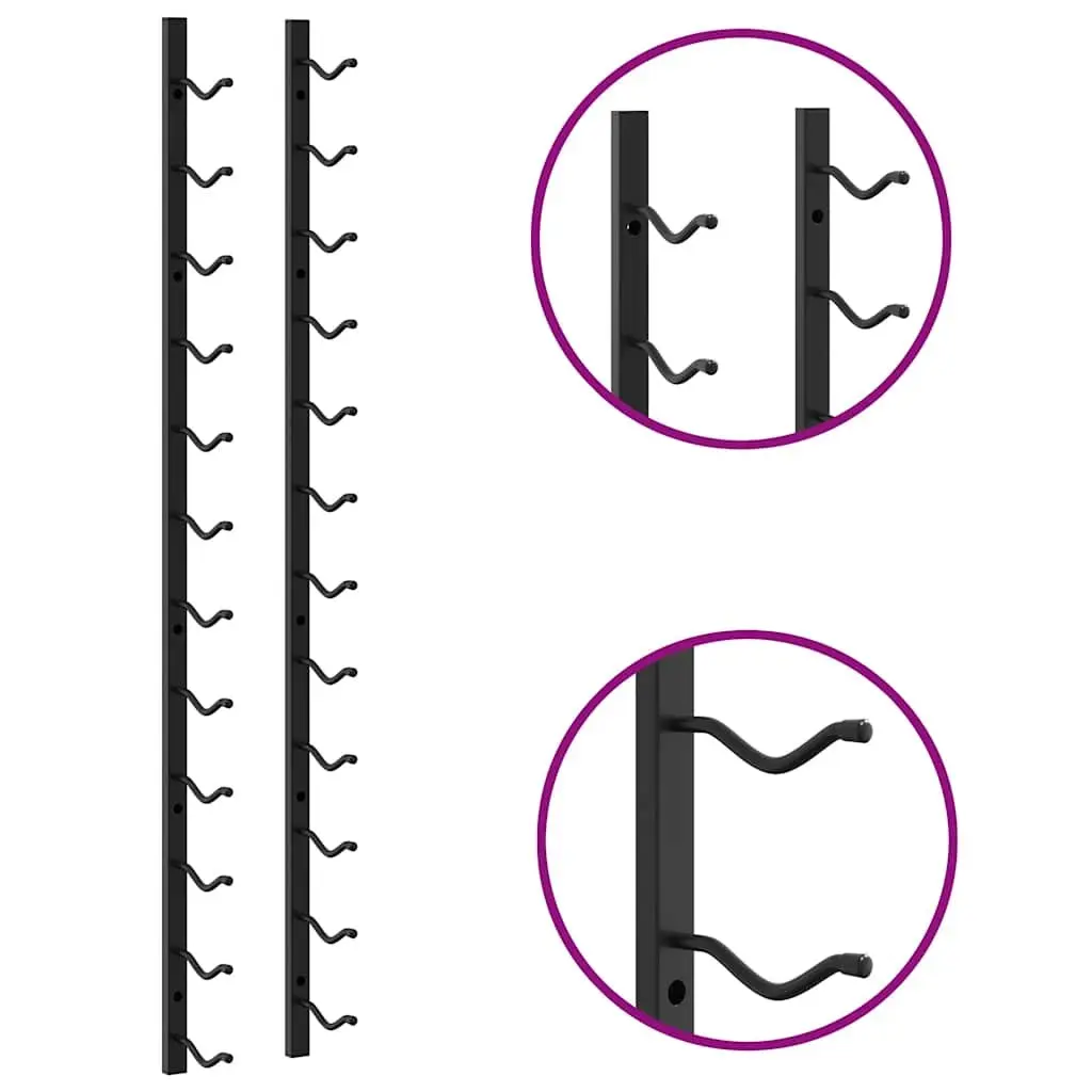 Wall Mounted Wine Rack Modern Black Iron Storage 12 Bottles Set of 2