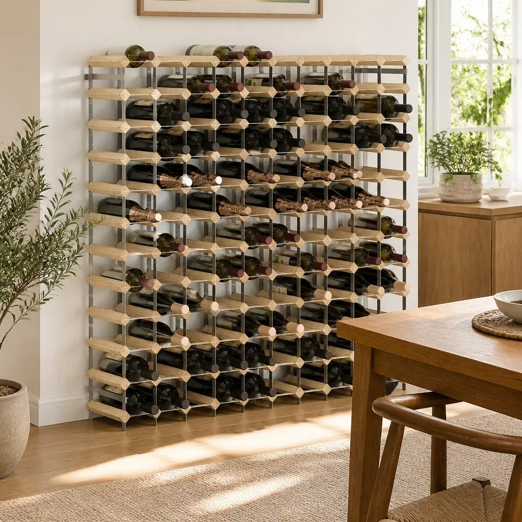 Wine Rack Rustic Wooden 120 Bottle Storage Display Cabinet Beige