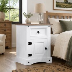 Bedside Cabinet Mexican Corona Style White Wooden Nightstand Storage with Drawer