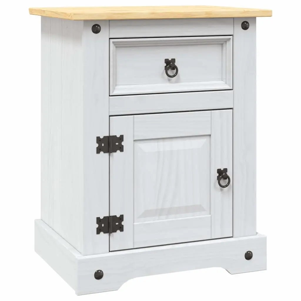Bedside Cabinet Mexican Corona Style White Wooden Nightstand Storage with Drawer