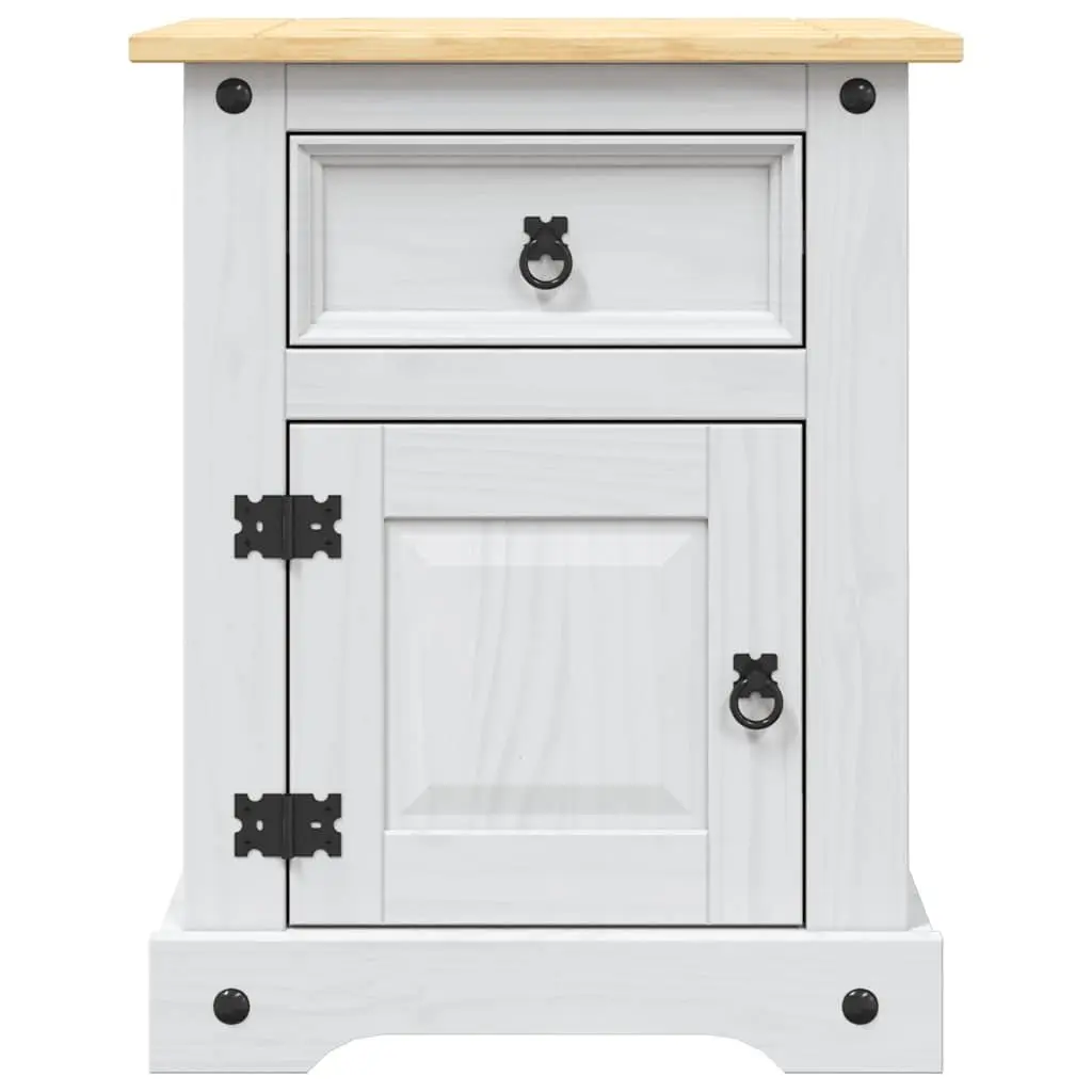 Bedside Cabinet Mexican Corona Style White Wooden Nightstand Storage with Drawer