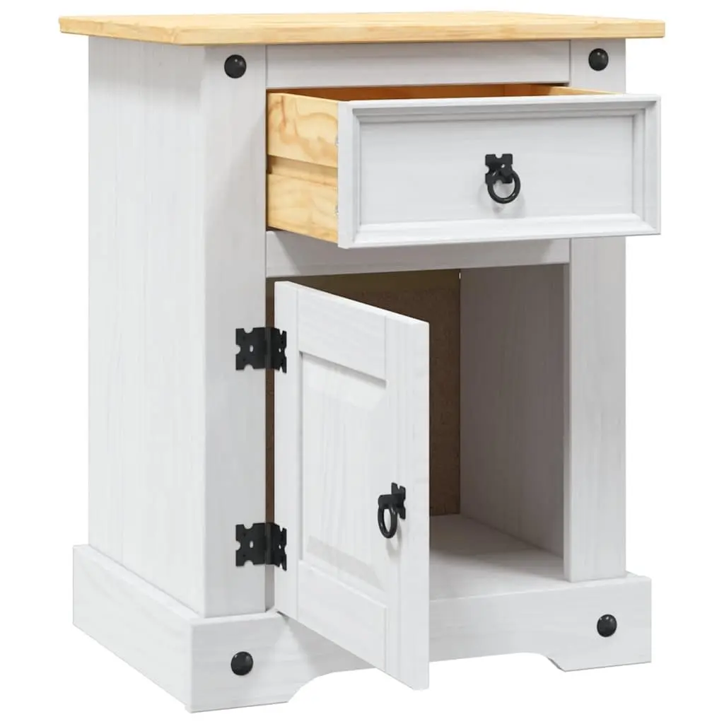 Bedside Cabinet Mexican Corona Style White Wooden Nightstand Storage with Drawer
