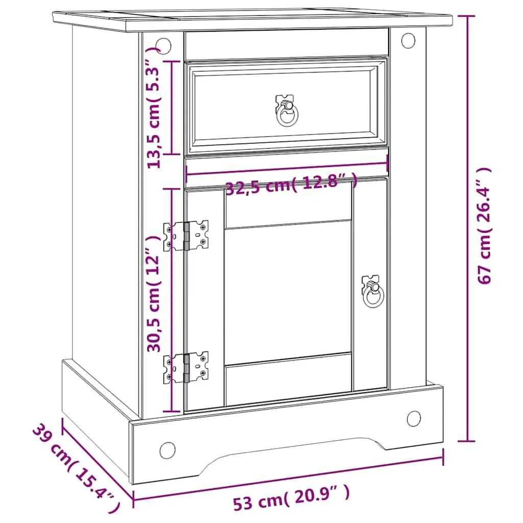 Bedside Cabinet Mexican Corona Style White Wooden Nightstand Storage with Drawer