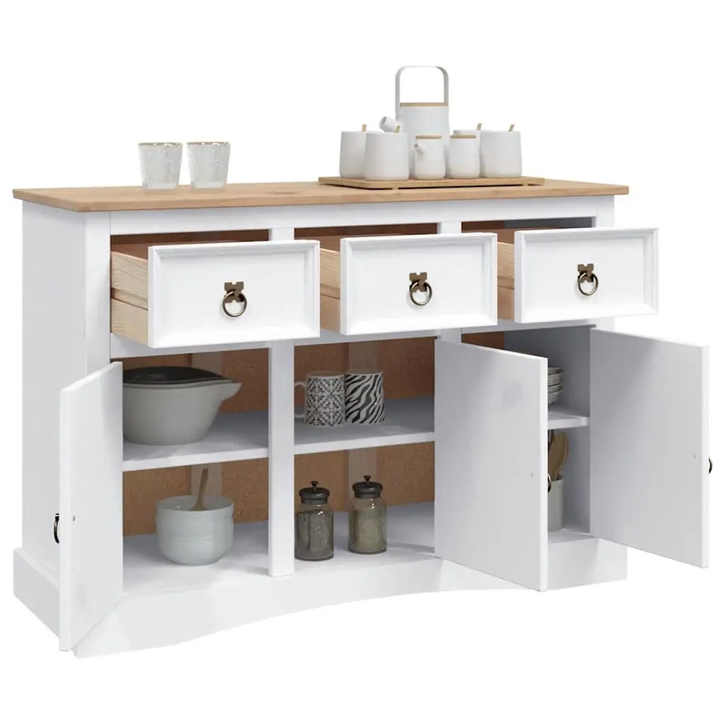 White Solid Pinewood Sideboard with Storage