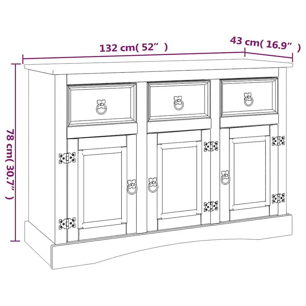 White Solid Pinewood Sideboard with Storage