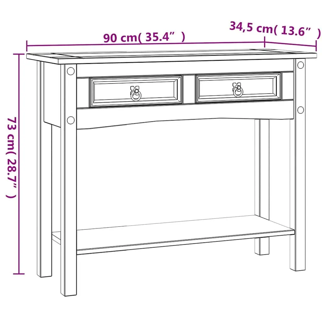 Console Table White Mexican Corona Style 2 Drawers 1 Shelf 90 x 34.5 x 73 cm