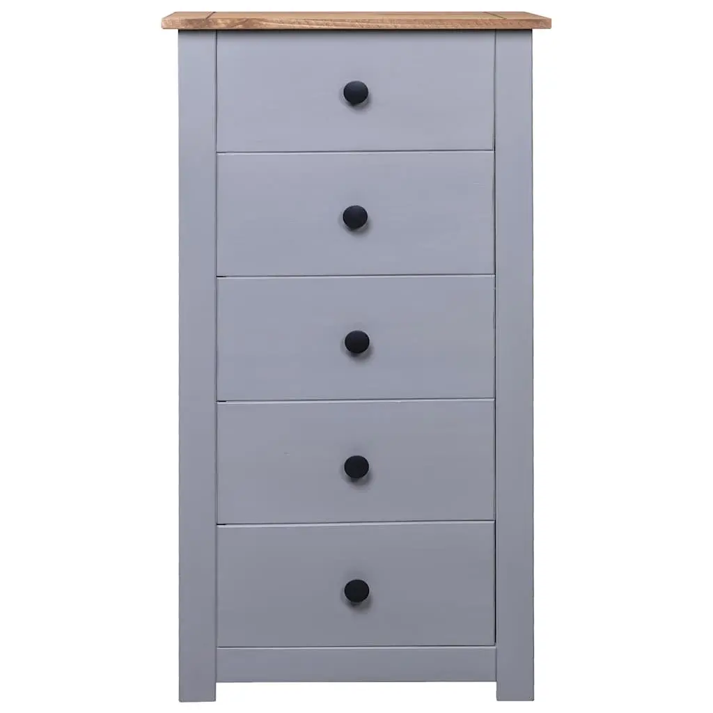 Sideboard Cabinet Grey Solid Pinewood 5 Drawer Storage Unit 46W x 40D x 89H cm