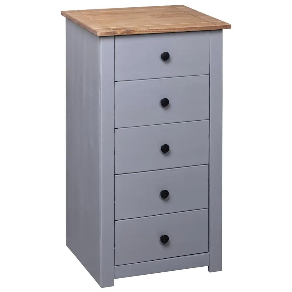 Sideboard Cabinet Grey Solid Pinewood 5 Drawer Storage Unit 46W x 40D x 89H cm