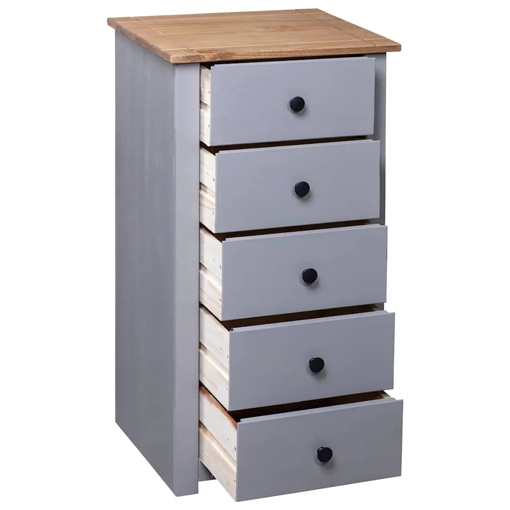 Sideboard Cabinet Grey Solid Pinewood 5 Drawer Storage Unit 46W x 40D x 89H cm