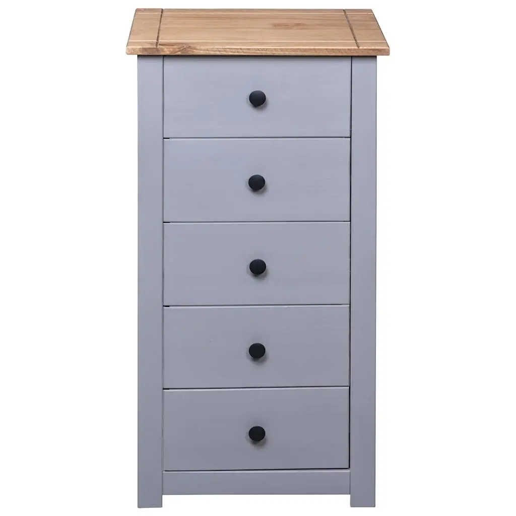 Sideboard Cabinet Grey Solid Pinewood 5 Drawer Storage Unit 46W x 40D x 89H cm