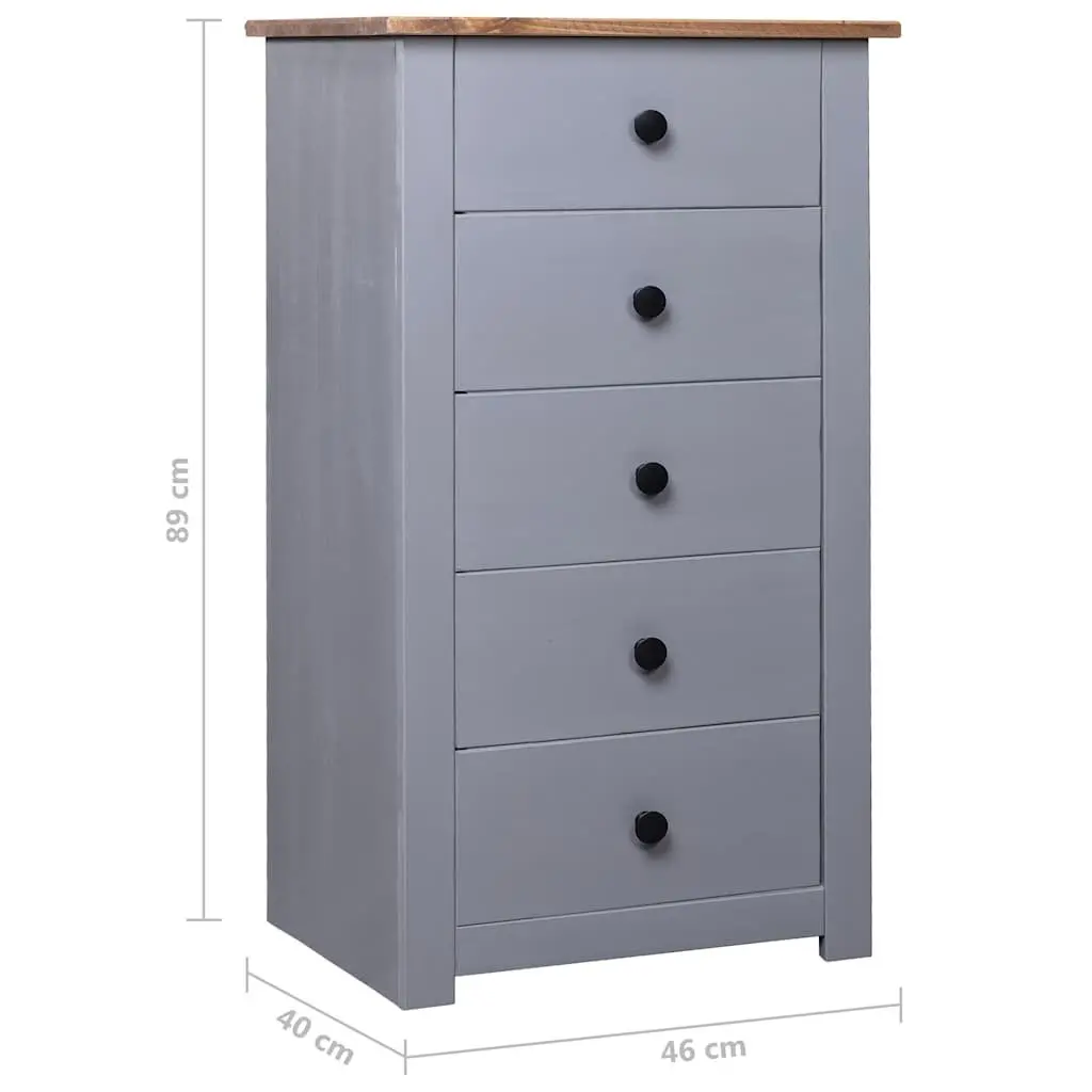 Sideboard Cabinet Grey Solid Pinewood 5 Drawer Storage Unit 46W x 40D x 89H cm