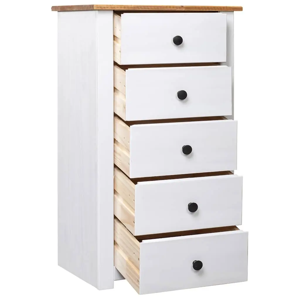 Sideboard White Solid Pinewood 5 Drawer Storage Cabinet 46 x 40 x 89 cm