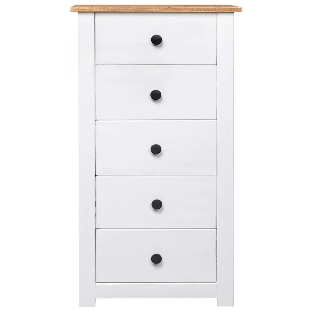 Sideboard White Solid Pinewood 5 Drawer Storage Cabinet 46 x 40 x 89 cm