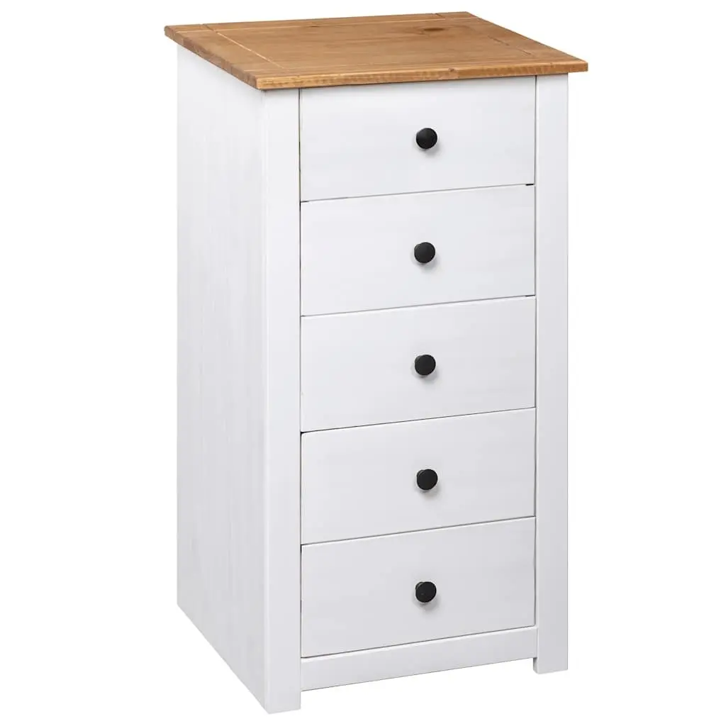 Sideboard White Solid Pinewood 5 Drawer Storage Cabinet 46 x 40 x 89 cm