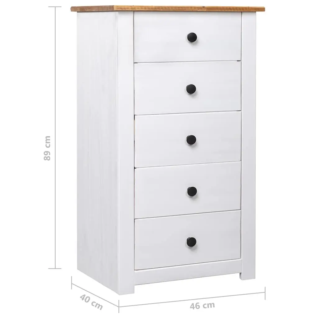 Sideboard White Solid Pinewood 5 Drawer Storage Cabinet 46 x 40 x 89 cm