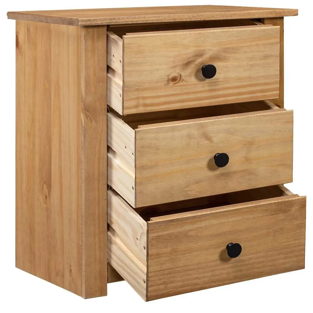 Bedside Cabinet Brown Wooden Nightstand 3 Drawer Storage Chest Pine Table 46W x 40D x 57H cm