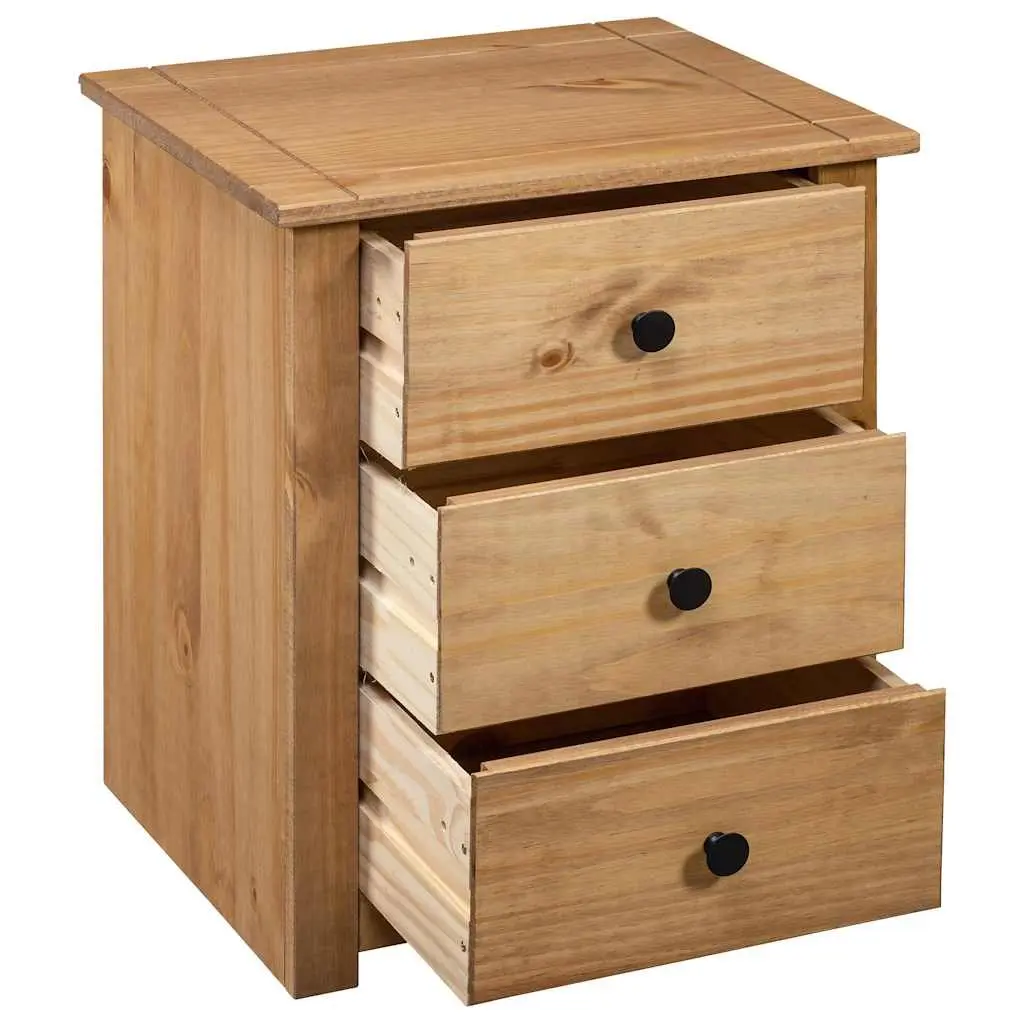 Bedside Cabinet Brown Wooden Nightstand 3 Drawer Storage Chest Pine Table 46W x 40D x 57H cm