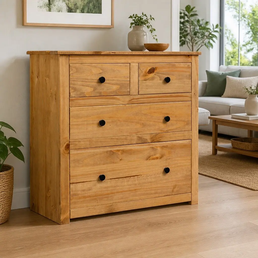 Sideboard Rustic Style 80x40x83 cm 4 Drawer Brown Wooden Cabinet Storage Furniture