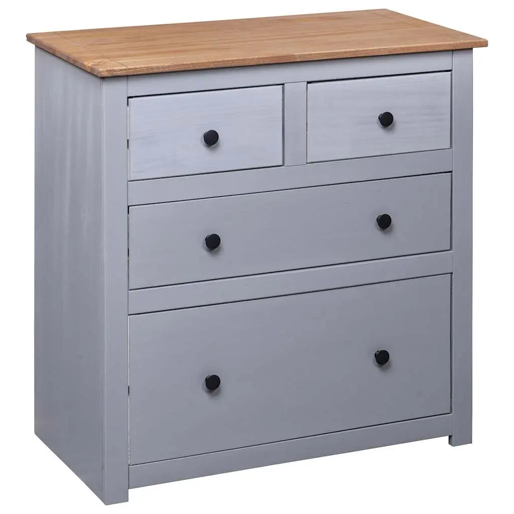 Sideboard Grey 80x40x83cm 4 Drawer Storage Cabinet Solid Pinewood Furniture
