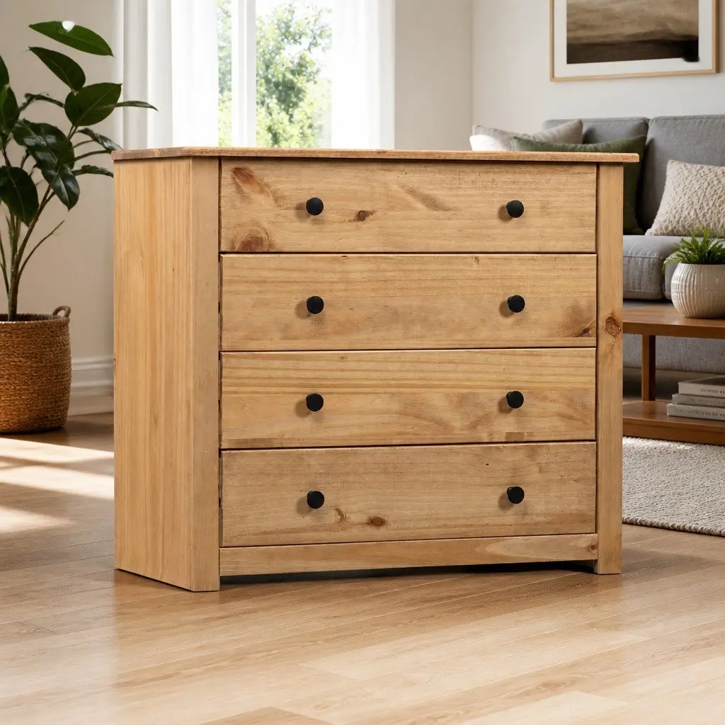 Side Cabinet Brown 80x40x73 cm 4 Drawer Storage Buffet Table