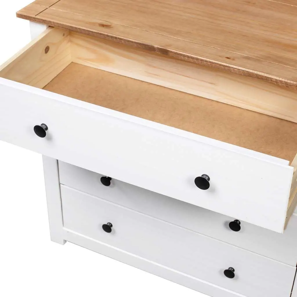 Side Cabinet White Solid Pinewood 80x40x73cm 4 Drawers Storage Buffet